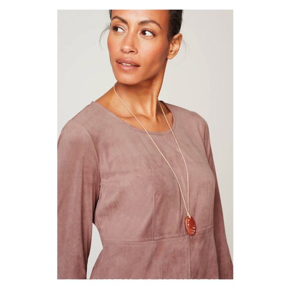 J.Jill Wearever Mauve Haze Ultrasoft Faux Suede Knit Fit&Flare Dress Sz.L Tall - Picture 3 of 15